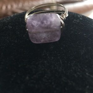 Silver wire wrapped pink Seaglass rose quartz ring